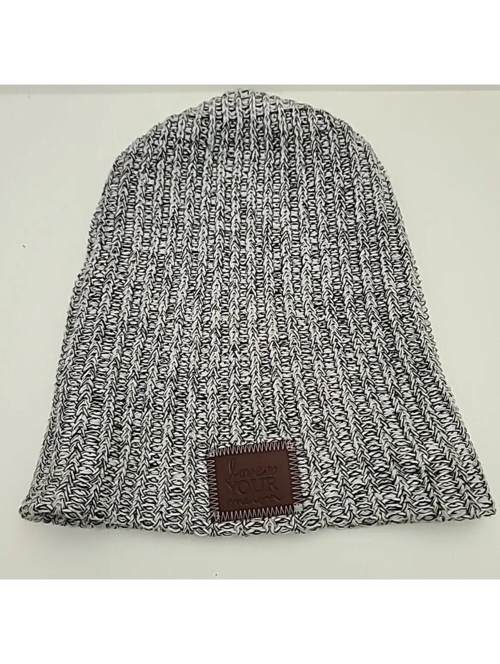 Love Your Melon Salt Pepper Knit Beanie Uncuffed Hat Slouchy Slouch MADE IN USA